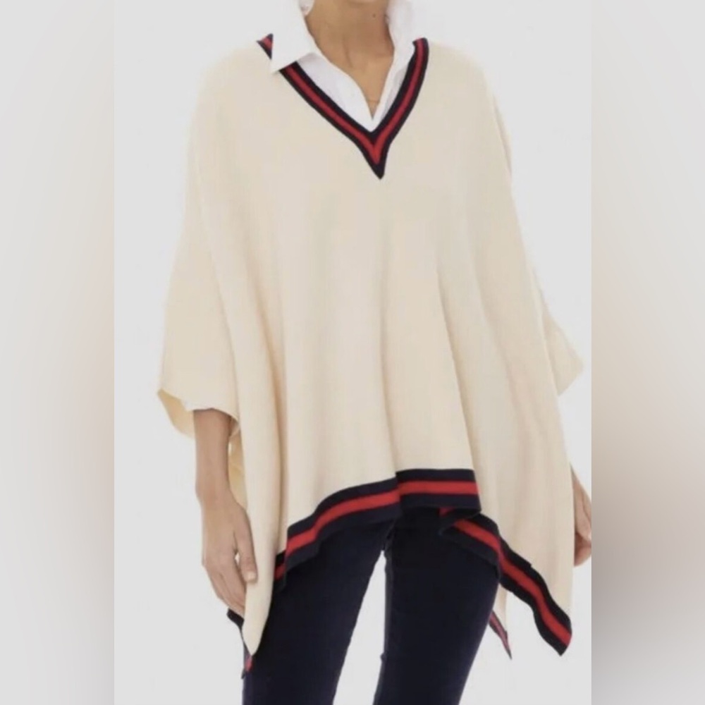 Tuckernuck Camden Soft Knit Poncho Cape V-Neck Ivory One Size